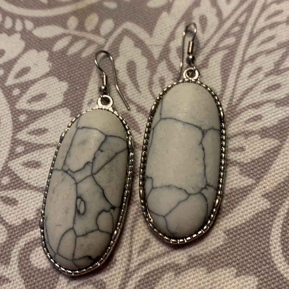 Marble stone white earrings